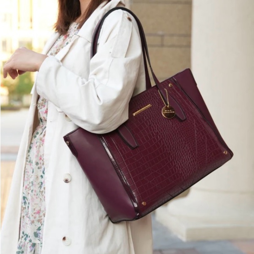 Elegant MFK Collection Leather Burgundy Tote Bag